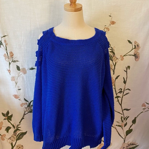 Cobalt Blue Cold Shoulder Sweater - Picture 1 of 6